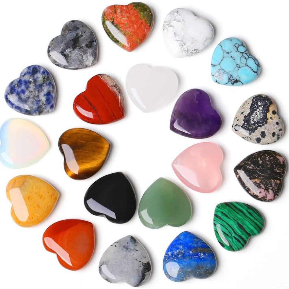 20PCS Natural Healing Crystals and Heart Stones Set Bulk Love Crystal Hearts Ame